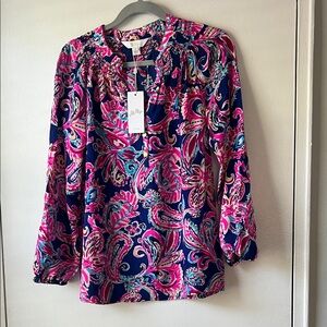 Lilly Pulitzer Vibrant Paisley Blouse - Pink, Blue, and White